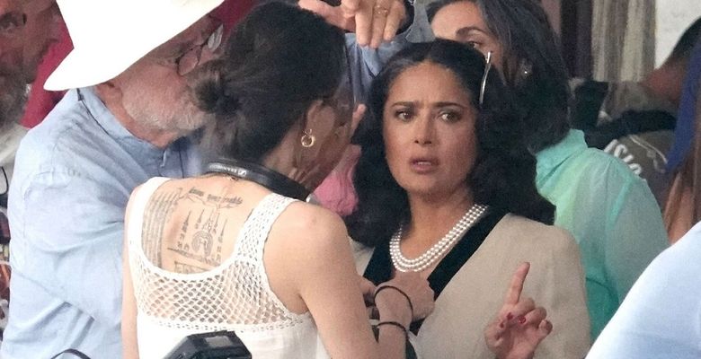 *EXCLUSIVE* Hollywood Actresses Angelina Jolie and Salma Hayek on the set of their new movie 'Without Blood' in Rome.