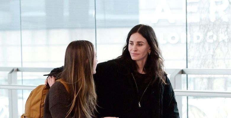 *EXCLUSIVE* Friends American actress Courteney Cox and her daughter Coco Arquette are pictured arriving at Heathrow airport, Mother and daughter seemed to be having an animated conversation.