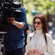Anne Hathaway is seen on the set of she Came To Me in NYC
