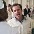 USA. Jack Nicholson and Louise Fletcher  in a scene from ©United Artists film : One Flew Over the Cuckoo's Nest (1975). Plot: A criminal pleads insanity and is admitted to a mental institution, where he rebels against the oppressive nurse and rallies up