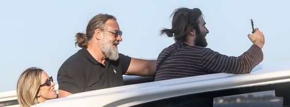 Hollywood Star Russell Crowe arrives in Venice with family during the 83rd Venice Film Festival.