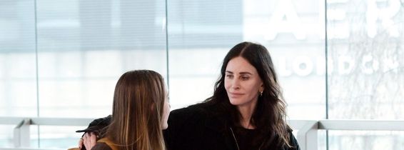 *EXCLUSIVE* Friends American actress Courteney Cox and her daughter Coco Arquette are pictured arriving at Heathrow airport, Mother and daughter seemed to be having an animated conversation.