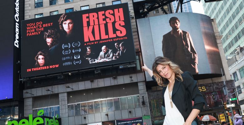 Jennifer Esposito Celebrates Times Square Billboard For "Fresh Kills"