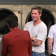 *EXCLUSIVE* Brad Pitt and Javier Bardem shoot scenes at a laundromat in Daytona Beach for an untitled F1 racing movie *Web Must Call for Pricing*