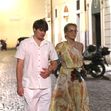 *EXCLUSIVE* The American Actress Sharon Stone looks in great spirits as she enjoys a spot of dinner with Gabriele Israilovici and son Laird at Dal Bolognese restaurant during a visit to the eternal city of Rome.