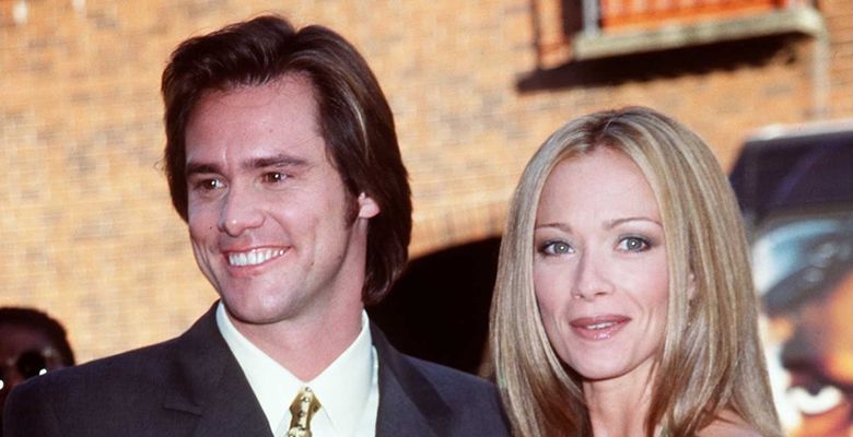 6/1/98 Westwood, CA. Jim Carrey and Lauren Holly at the premiere of his new movie "The Truman Show."