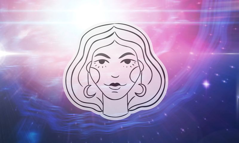 Illustration of black and white virgo zodiac star sign over stars on pink to purple background