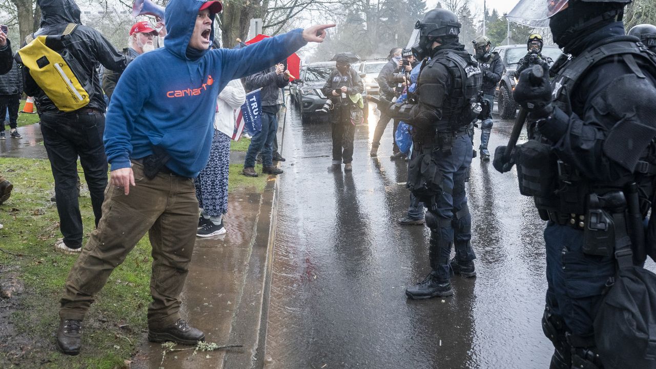 Pro-Trump Protesters Gather At Oregon State Capitol On Day Of Electoral College Ratification