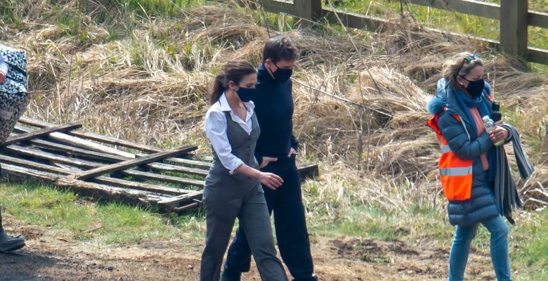 EXCLUSIVE: NO WEB UNTIL WEDNESDAY, APRIL 21ST 10AM EST- Tom Cruise And Hayley Atwell Are Seen On Set Of Mission Impossible 7