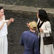 *EXCLUSIVE* The American Actress Angelina Jolie spotted out on set directing her new movie 'Without Blood' in the eternal city of Rome near the Colosseum.