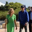 Comedian Jerry Seinfeld and wife Jessica are seen leaving a JP Morgan event as they speed off in a blue Porsche in Miami