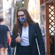 *EXCLUSIVE* One Step at a time! Actress Brooke Shields walks on crutches after breaking her femur