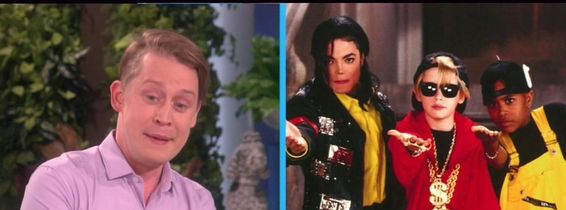 colaj cu macaulay culkin care se uita la o poza cu el si michael jackson