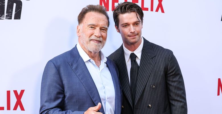 HOLLYWOOD, LOS ANGELES, CALIFORNIA, USA - JUNE 11: Austrian and American actor, former Governor of California, businessman, former politician, and former professional bodybuilder Arnold Schwarzenegger and son/American actor and model American actor and mo