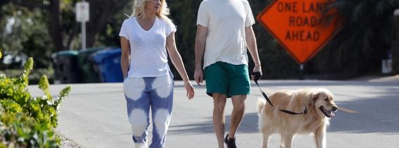 *EXCLUSIVE* Pamela Anderson and husband Dan Hayhurst take the dog for a walk in Malibu