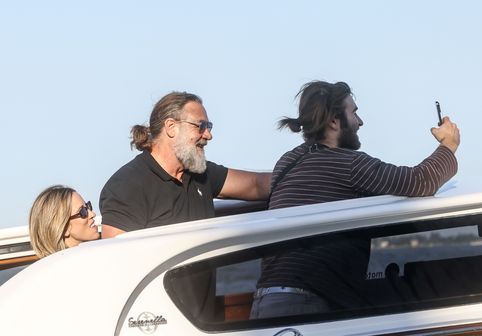 Hollywood Star Russell Crowe arrives in Venice with family during the 83rd Venice Film Festival.