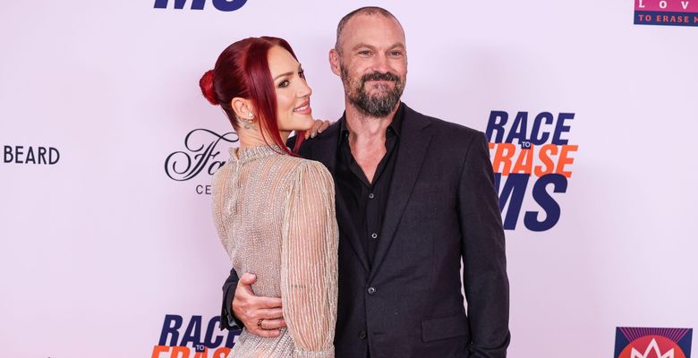 CENTURY CITY, LOS ANGELES, CALIFORNIA, USA - MAY 16: Sharna Burgess and fiancé Brian Austin Green arrive at the 32nd Annual Race To Erase MS Gala 2025 held at the Fairmont Century Plaza on May 16, 2025 in Century City, Los Angeles, California, United Stat