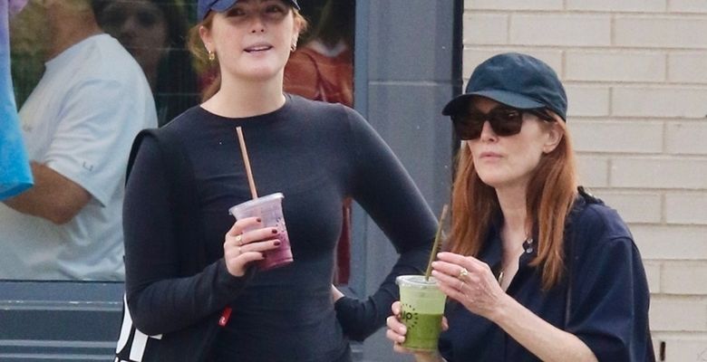 *EXCLUSIVE* Julianne Moore and her daughter Liv enjoy a smoothie and walk in New York