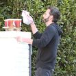 PREMIUM EXCLUSIVE Ben Affleck Emerges With Slicked Back Hair As He Retrieves His Breakfast Delivery