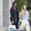 EXCLUSIVE: Keanu Reeves gives a production assistant a huge smile when he leave Das Stu hotel in Berlin-Tiergarten, Germany.