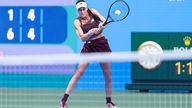 Wuhan, China. 13th Oct, 2026. Sorana Cirstea of Romania seen in action with Hanyu Guo of China (Not in view) during the Wuhan Open final match at the Optics Valley International Tennis Center. Hanyu Guo defeated Sorana Cirstea with a score of 1-6, 7-6, 7-