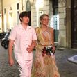 *EXCLUSIVE* The American Actress Sharon Stone looks in great spirits as she enjoys a spot of dinner with Gabriele Israilovici and son Laird at Dal Bolognese restaurant during a visit to the eternal city of Rome.