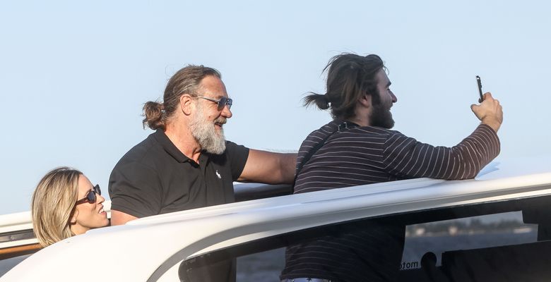 Hollywood Star Russell Crowe arrives in Venice with family during the 83rd Venice Film Festival.