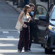 EXCLUSIVE: Michelle Williams Waits in The Car While Husband Thomas Kail and Daughter Matilda Ledger Chat With a Passerby in New York City.
