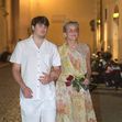 *EXCLUSIVE* The American Actress Sharon Stone looks in great spirits as she enjoys a spot of dinner with Gabriele Israilovici and son Laird at Dal Bolognese restaurant during a visit to the eternal city of Rome.