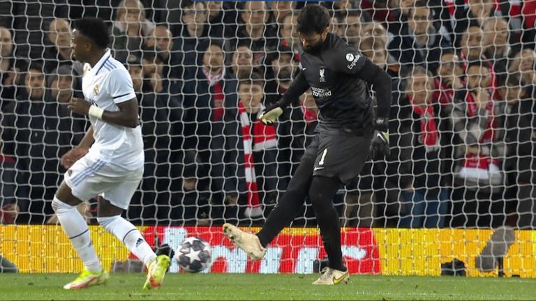 Alisson, în meciul Liverpool - Real Madrid / Foto: Captură Digi Sport