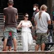 *EXCLUSIVE* The American Actress Angelina Jolie was spotted out on set with Salma Hayek directing her new movie 'Without Blood' in the eternal city of Rome.