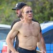 *EXCLUSIVE* A shirtless Jean-Claude Van Damme enjoys a funny-looking cigarette with friends in Malibu!